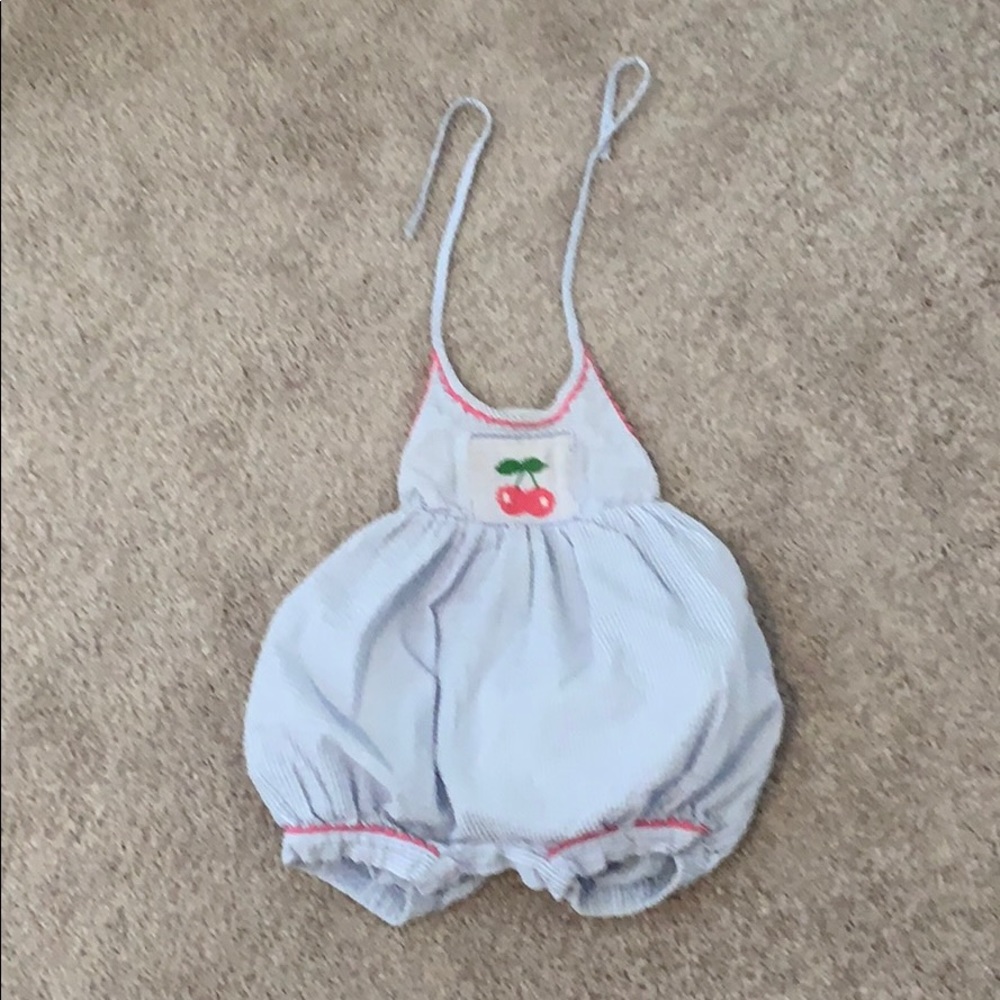 Smocked Seersucker cherry romper